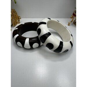 ZARA Black- Brown & White Resin Bangle Bracelet Set Modern Bold Statement Style